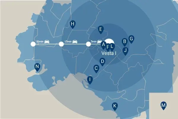 Vesta I — location map